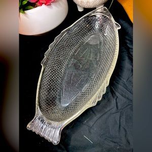 Vintage 18" Clear Glasbake Fish Glass Fish Baking Dish Bowl J141